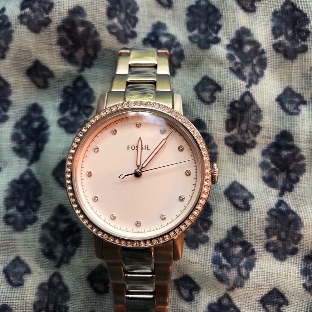 Silver fossil watch